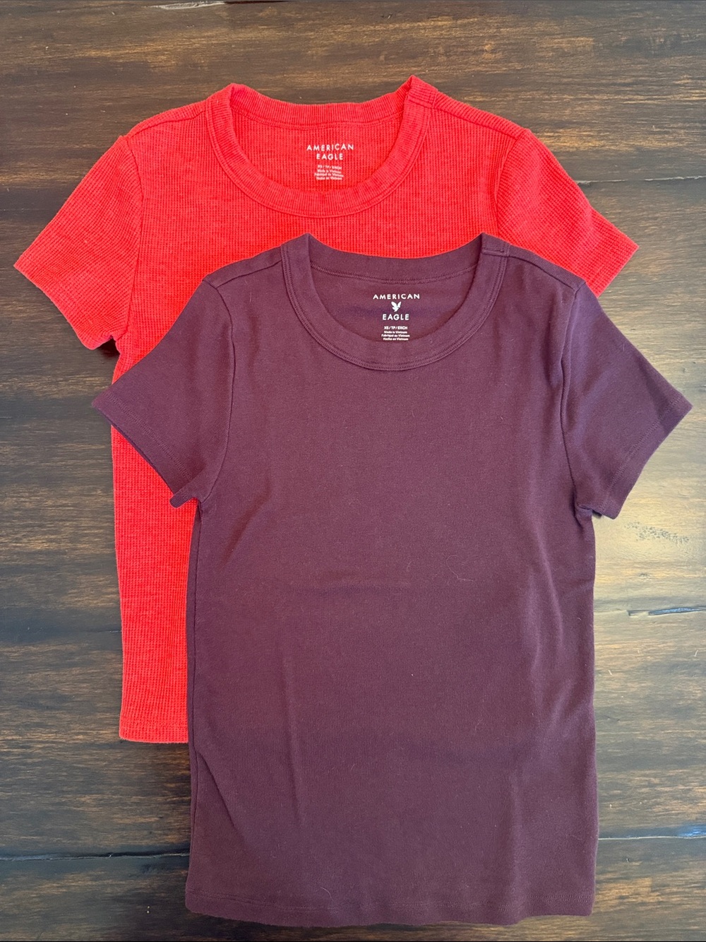 American Eagle Outfitters Short Sleeve Tee Duo - Red & Plum (XS)